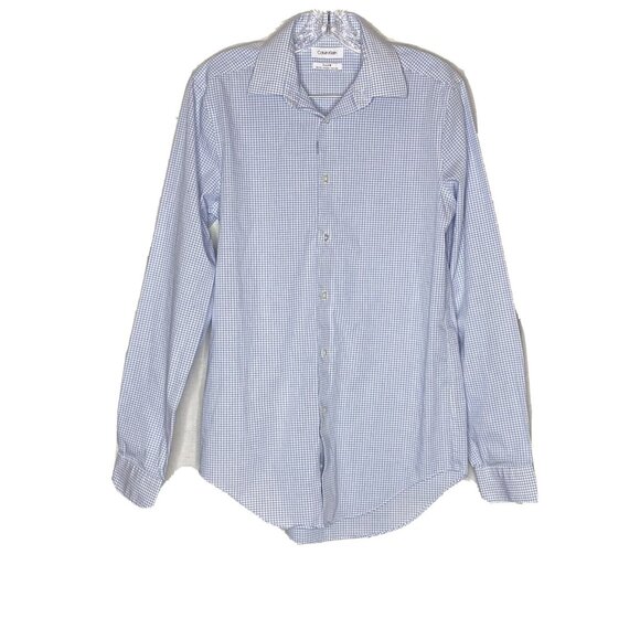 Calvin Klein Blue White Striped Steel Shirt 15 34/35 Stretch Non Iron - Picture 1 of 4